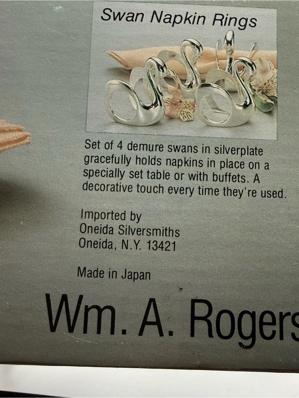 Vintage Wm A Rogers Silverplate Swan Napkin Rings Set of 8 Japan w Boxes